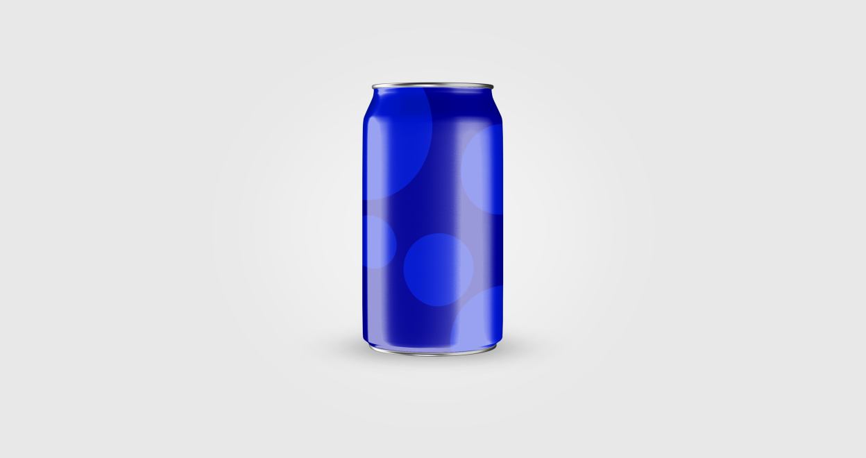 Na imagem, representação de lata de refrigerante, de cor azul predominante, usada pela Clarêncio.