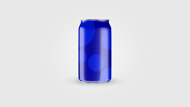 Na imagem, representação de lata de refrigerante, de cor azul predominante, usada pela Clarêncio.